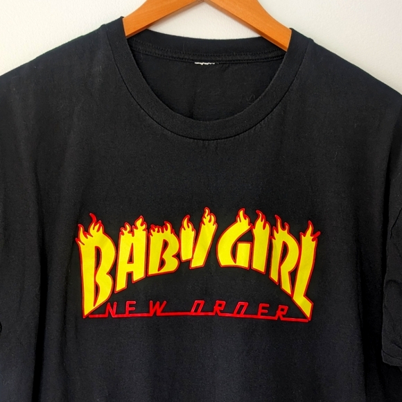 Baby Girl New Order Graphic Flaming Thrasher Font Black T-shirt - Picture 7 of 7